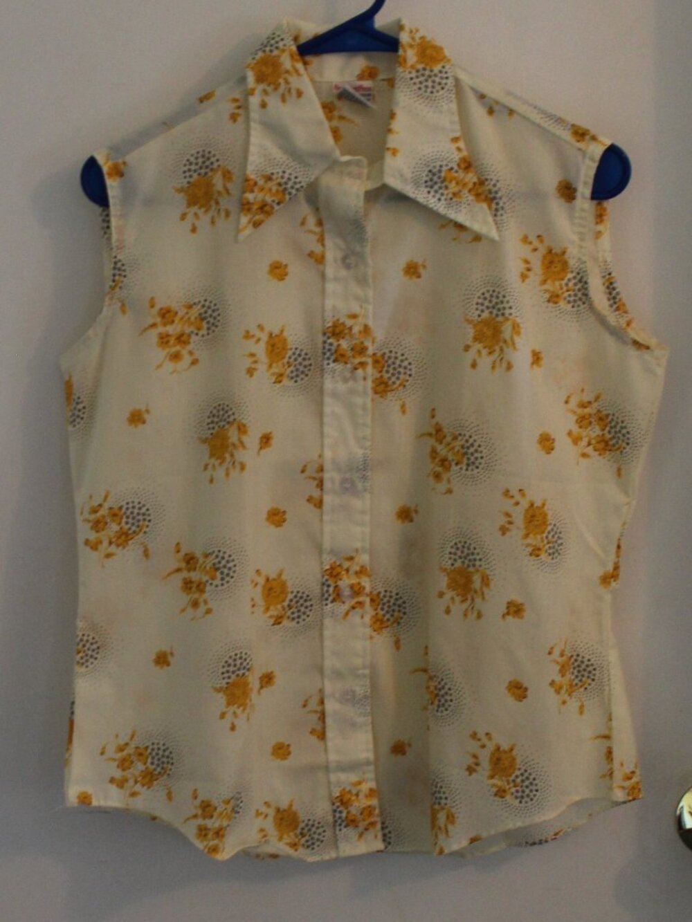 Vintage 70s Floral Sleeveless Shirt - Size 36